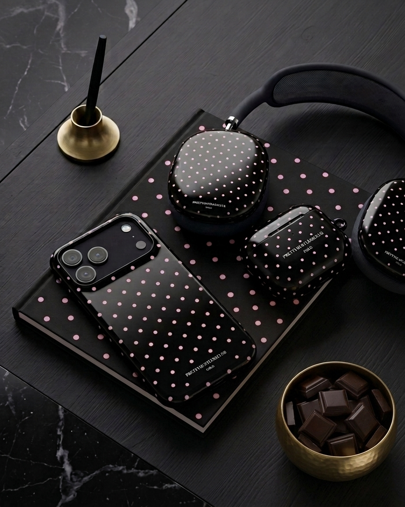Black with Pink Polka dots