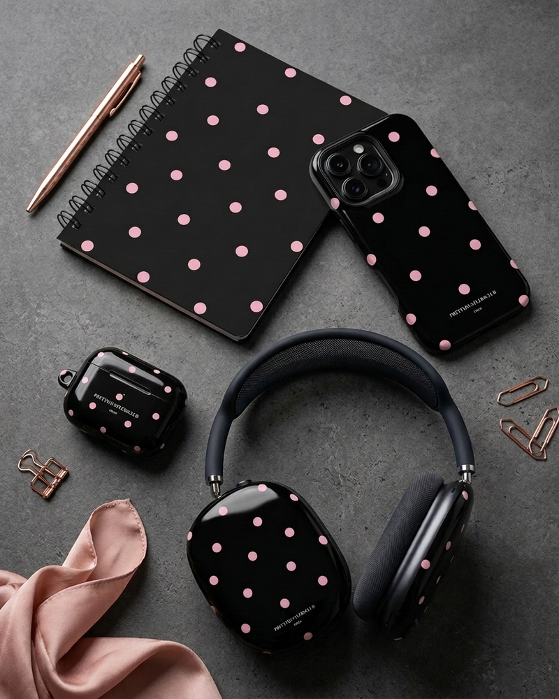 Black with Pink Polka dots v2