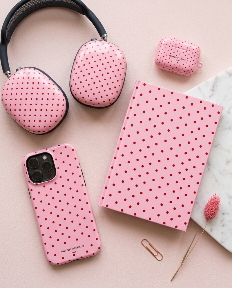 Pink with red polka dots