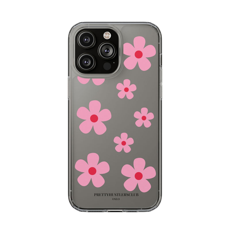Pink Floral Design Clear Phone Case