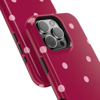 Burgundy with Pink Polka Dots V2 (MagSafe) Phone Case