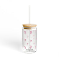 Pink Bow Pattern Glass Tumbler