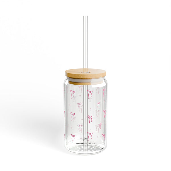 Pink Bow Pattern Glass Tumbler