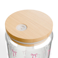 Pink Bow Pattern Glass Tumbler