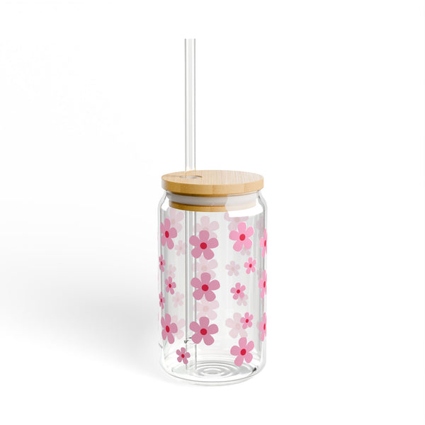 Pink Retro Daisy Glass Tumbler