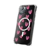 Pink Doodle Hearts (MagSafe) Clear Phone Case