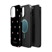 Black with Pink Polka Dots V2 (MagSafe) Phone Case