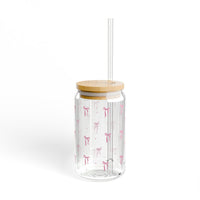 Pink Bow Pattern Glass Tumbler