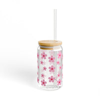 Pink Retro Daisy Glass Tumbler