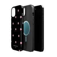 Black with Pink Polka Dots V2 (MagSafe) Phone Case