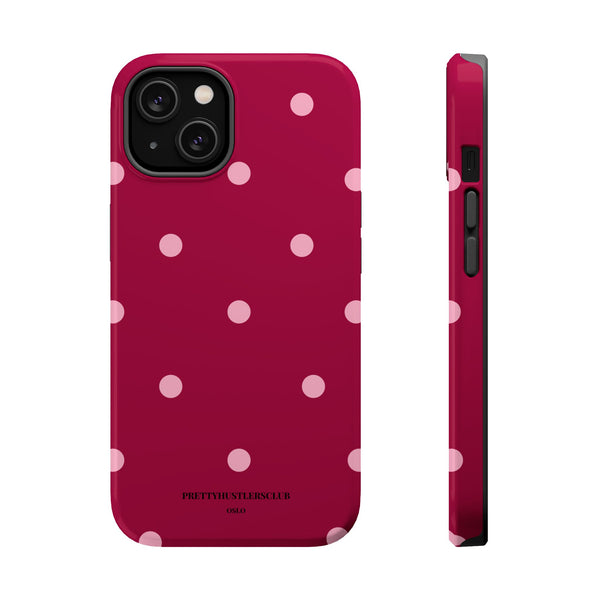 Burgundy with Pink Polka Dots V2 (MagSafe) Phone Case