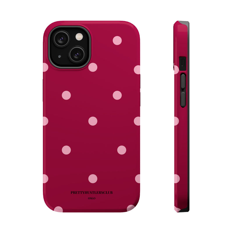 Burgundy with Pink Polka Dots V2 (MagSafe) Phone Case