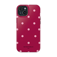 Burgundy with Pink Polka Dots V2 (MagSafe) Phone Case
