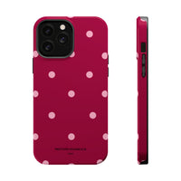 Burgundy with Pink Polka Dots V2 (MagSafe) Phone Case
