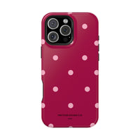 Burgundy with Pink Polka Dots V2 (MagSafe) Phone Case