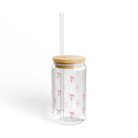 Pink Bow Pattern Glass Tumbler