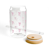Pink Bow Pattern Glass Tumbler